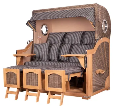Produktbild von Strandkorb-Set - bene living - Ammersee Grande XXL Teak - PE grau - Modell 500 - inkl. Liftersystem