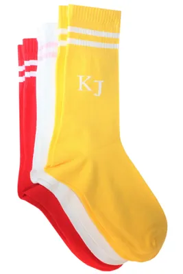 Productafbeelding van Damen sportkousen, 3-delige set, katoen, gestreept, rood-wit-geel, maat 35-38