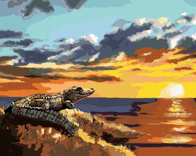 Produktbild von Zuty - Malen nach Zahlen - ALLIGATOR MIT BLICK AUF WASSER UND SONNENUNTERGANG (D. RUSTY RUST), 40x50 cm, ohne Keilrahmen