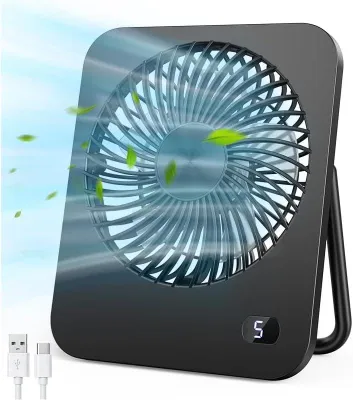 Produktbild von Mini USB Ventilator, 5 Geschwindigkeiten Tischventilator, Sehr Leise & Starker, Kleiner Ventilator mit 180° Schwenkbarer Ständer, Tragbarer Ventilator