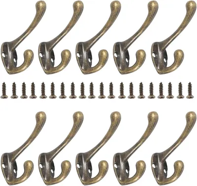 Produktbild von Retro-Haken — Wandmontierte Garderobenhaken aus Metall — Doppelhakenset für den Haushalt (10er-Pack)
