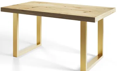 Produktbild von Esstisch Ausziehbar Loft-U, Moderner Wohnzimmertisch 160-260x90x77 cm, Artisan  mit Metallbeinen in Gold