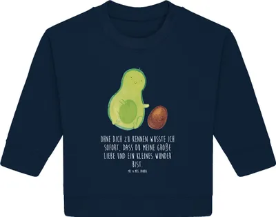 Produktbild von Mr. & Mrs. Panda Organic Baby Pullover Avocado Kern rollt 12. - 18. Monat - French Navy - Geschenk, Liebe, Bullover, Schwanger, Babyparty