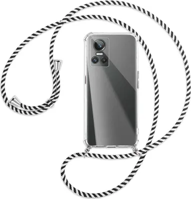 Produktbild von Handykette Backcover-Schutzhülle mit Band (Metall silberfarben) für Realme GT Neo 3 - schwarz/weiß gestreift