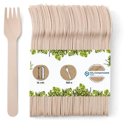 Immagine prodotto di GREENBOX 100 forchette in legno. Set di posate monouso, ideali per feste. Posate in legno