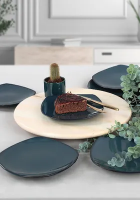 Obrázok produktu pre Hermia Concept, Lapis Cake Plate 22 Cm 6 Pieces, sada keramických dezertných tanierov (6 kusov), tmavomodrá, 100 % KERAMIKA, 22 x 22 x 2,3 cm