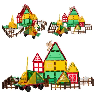 Obrázek produktu pro Fits4Kids Magnetické Stavebnice – 76 Dílů – Kreativní Hračka pro Děti – Perfektní pro Učení a Zábavu – Magnetické Dlaždice – Farma Edice