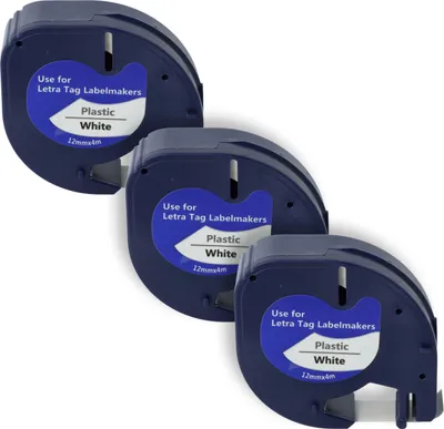 Produktbild von vhbw 3x Schriftband-Kassette Plastik kompatibel mit Dymo LetraTag LT-100H, LT-100T, QX50, XR Etiketten-Drucker 4m x 12mm Schwarz auf Weiß, Kunststoff