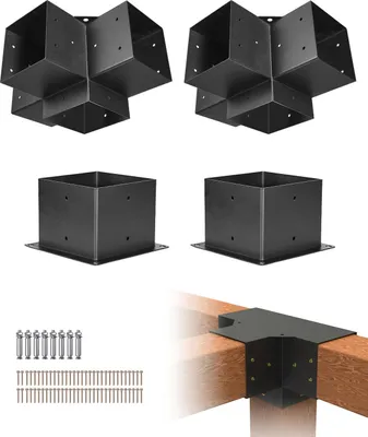 Produktbild von Pfostenverbinder - 4-Wege-Eckverbinder - Für 142 x 142 mm Holzpfosten - Schwerlast - Für Pavillons, Pergolen, Blockhütten - 4er Set