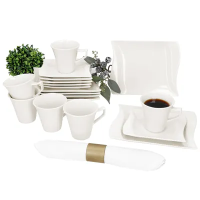 Image de 18pcs Service à café Ivory Porcelaine 6 personnes Tasses 120ml Soucoupes Assiettes