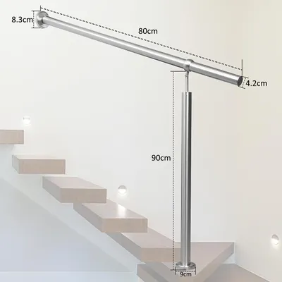Produktbild von Ikodm Edelstahl Eingangsgeländer 80 x 90 cm, Treppengeländer Silber, Handlauf für Innen und Außen