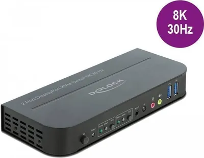 Produktbild von DeLOCK DisplayPort 1.4 KVM Switch 8K 30 Hz mit USB 3.0 und Audio, 7680 x 4320 Pixel, 8K Ultra HD, Schwarz