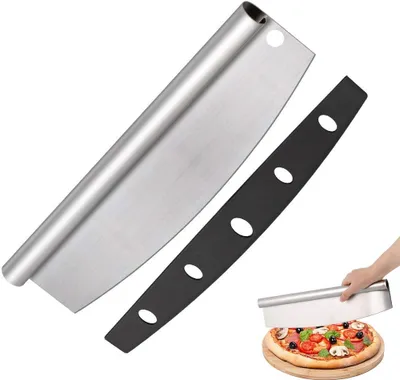 Obrázek produktu pro Nůž na pizzu ostrý Nůž na bylinky a pizzu velký Nůž na pizzu z nerezové oceli | ostrý nůž na pizzu s otvorem na zavěšení, ochrana čepele univerzální nůž na pizzu s dělicí čepelí