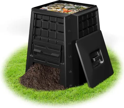 Produktbild von Gartenkomposter - Thermo-Komposter 380 l - Mit Deckel - Verstellbare Lüftungsöffnungen - Schnelle Kompostierung - Für draußen - Robustes Polypropylen (PP)