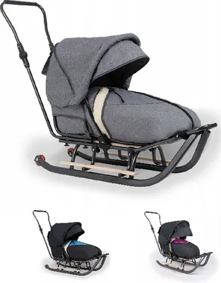 Produktbild von Schlitten mit Rücklehne Unteranzug Schubbügel und Fußsack Kinderschlitten Metall Holzsitz 3 Farben