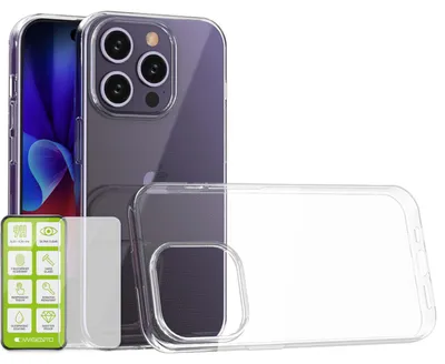 Immagine prodotto di Per Apple iPhone 15 Pro Silicone TPU Case trasparente 0,26 H9 vetro Custodia del telefono cellulare