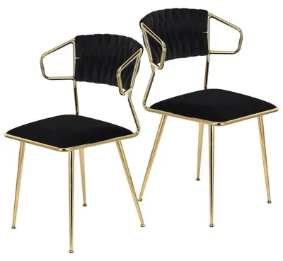 Immagine prodotto di AIORBER, set da 2 sedie da pranzo in velluto, sedie da cucina con braccioli, sedie imbottite con struttura in metallo color oro, nero