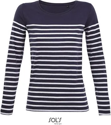 Produktbild von SOLS WomenŽs Long Sleeve Striped T-Shirt Matelot