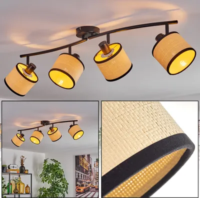 Produktbild von Tamarispa moderne Deckenlampe aus Metall/Papiergeflecht in Schwarz/Natur