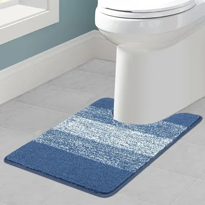 Produktbild von WC-Teppich U-Form 50 x 60 cm Blau Saugfähig Rutschfest Waschbar Mikrofaser