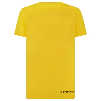 Gelbes T-Shirt von La Sportiva; Modell "Brand Tee M"; für Herren; geeignet für Klettern.