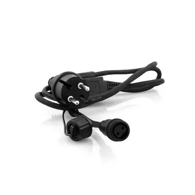 A black power cord with a European plug and two female connectors, shown on a white background.