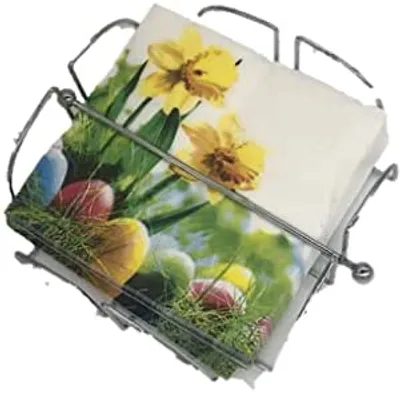 Produktbild von Papierservietten für Ostern 20 Stk – Servietten aus Papier 'Osterglocken' - Oster Tischdeko – Serviettentechnik Ostermotiv für Kinder und Erwachsene plus Serviettenhalter chrom