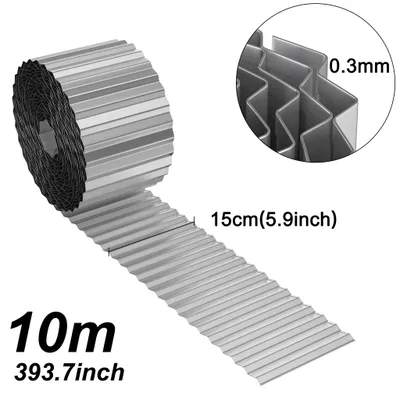 Image de Bordure de jardin en tôle d'acier galvanisé - Flexible - Barrière anti-racines - 0,15 x 10 mètres - Argenté