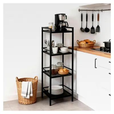 Produktbild von Metall Lagerregal, 4-stöckiges Küchenregal, Badezimmer-Aufbewahrungsregal, Schwerlastregal, Organizer, Multifunktionales Regal für Wohnzimmer, Schlafzimmer, Küche, 39 x 30 x 112 cm, Schwarz