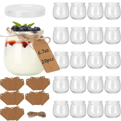 Produktbild von Joghurtgläser 190ml - 20 Stück - Deckel - Transparent - Puddinggläser - Mousse - Hochwertige Qualität - Dessertgläser