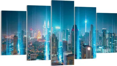 Produktbild von Bild auf Leinwand - Leinwandbild - Stadt Nacht Straße - 160x85cm - Wand Bild - Wanddeko - Leinwanddruck - Bilder - Kunstdruck - Wanddekoration - Leinwand bilder - Wandkunst - EA160x85-3903