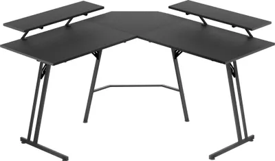 Image de LARS360 Bureau en L pour gamer, 140 cm bureau d'angle table d'ordinateur avec support d'écran, table de bureau pour PC, table de gamer noir