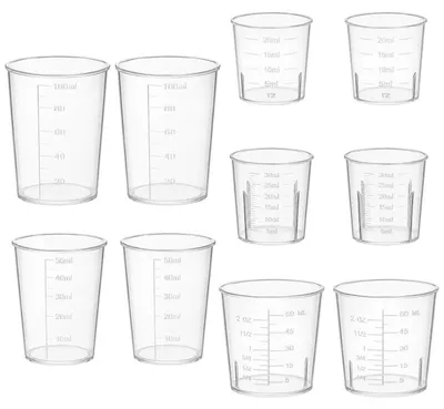 Immagine prodotto di Set di misurini in plastica, 10 pezzi, capacità da 20 a 100 ml, impilabili, senza BPA