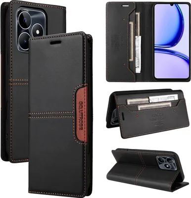 Immagine prodotto di Custodia per Realme C53 4G, custodia in pelle flip wallet con slot per carte e supporto Nero