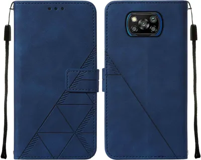 Produktbild von Xiaomi Poco X3 NFC Hülle, Schlank Prägung Flip Leder Kartenfächer Schutzhülle mit Ständer für Xiaomi Poco X3 NFC / X3 / X3 Pro Blau