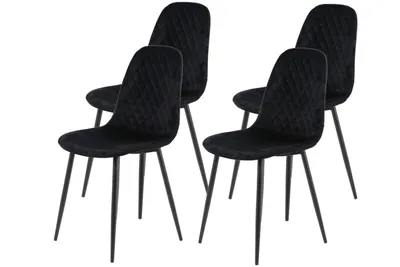 Produktbild von Hela Tische, 4er Set Vierfußstuhl Mira - Sitzschale Samt-Velour Schwarz - Metallgestell Schwarz - Rautensteppung - 100kg belastbar