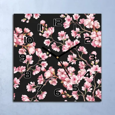 Produktbild von Wanduhr Echt-Glas-Küchenuhr Kirschblüten rosa Quarz Lautlos 30x30 Deko Bilder