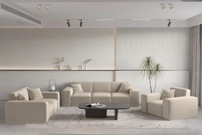 Produktbild von Sofaset Designersofa CELES PREMIUM 3-2-1 in Stoff Opera Velvet Beige