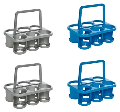 Produktbild von Novaliv 4x Flaschenträger für 24 Flaschen - Stabiler Halt - Getränkekorb Kunststoff, Stapelbar, 32x23x28cm BLAU SILBER- Ideal für Küche & Keller Getränkekorb Bierträger Getränketräger