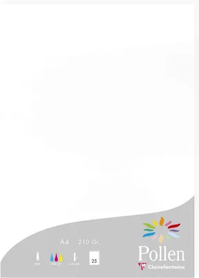Produktbild von Clairefontaine Pollen, Laser-/Inkjet-Druck, A4 (210x297 mm), 25 Blätter, 210 g/m², Weiß, Forest Stewardship Council (FSC) Mix