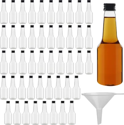 Produktbild von Belle Vous Kleine Schnapsflaschen (48er Pack) - 100ml - Wiederverwendbare Kleine Flaschen zum Befüllen aus Kunststoff mit Schwarzem Schraubverschluss,