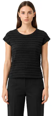 Image de T-shirt pour femme Deeluxe, modèle Adele, couleur noire, avec volants, taille XS