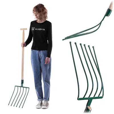 Image de KADAX Fourche à betteraves, fourche avec manche en bois, fourche à bêcher avec 6 dents, fourche à foin, fourche à bêcher