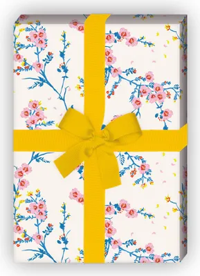 Produktbild von Zartes Blumen Geschenkpapier mit Hibiskus Blüten-Zweigen, rosa  - G11538, 32 x 48cm