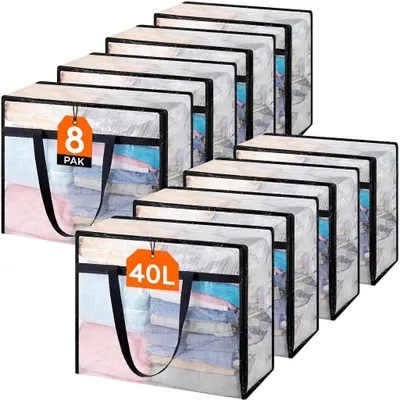 8 Aufbewahrungstaschen transparent 40 l PP-Gewebe mit Reißverschluss