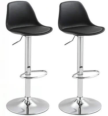 Image de HOMCOM, lot de 2 tabourets de bar avec dossier et repose-pieds, en polypropylène, similicuirPolyuréthaneet acier, dimensions 41x42x82-104 cm, couleur noire