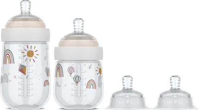 Produktbild von Mepal - Starterset babyflasche Mio - 3-teilig - Anti-Kolik Babyflaschen - Spiralförmiges Design verhindert Verstopfungen - Medizinisches Silikon - Sunshine & Rainbow