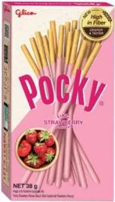 A box of Glico Pocky Strawberry Flavor snacks.