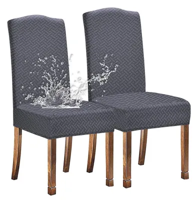 Zdjęcie produktu dla Osłonki na krzesła z tkaniny Jacquard, wzór kratka, wodoodporne, kolor szary, zestaw 2 sztuk