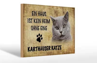 Produktbild von Holzschild Spruch 30x20cm Karthäuser Katze ohne kein Heim